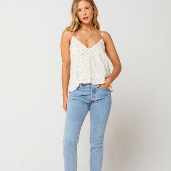 🌸Volcom Read The Room Floral Ruffle Hem Cami Top - Picture 6 of 14